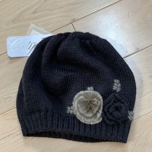 Catya Italian merino soft wool stretch bonnet beanie fur flower hat 4-8 years
